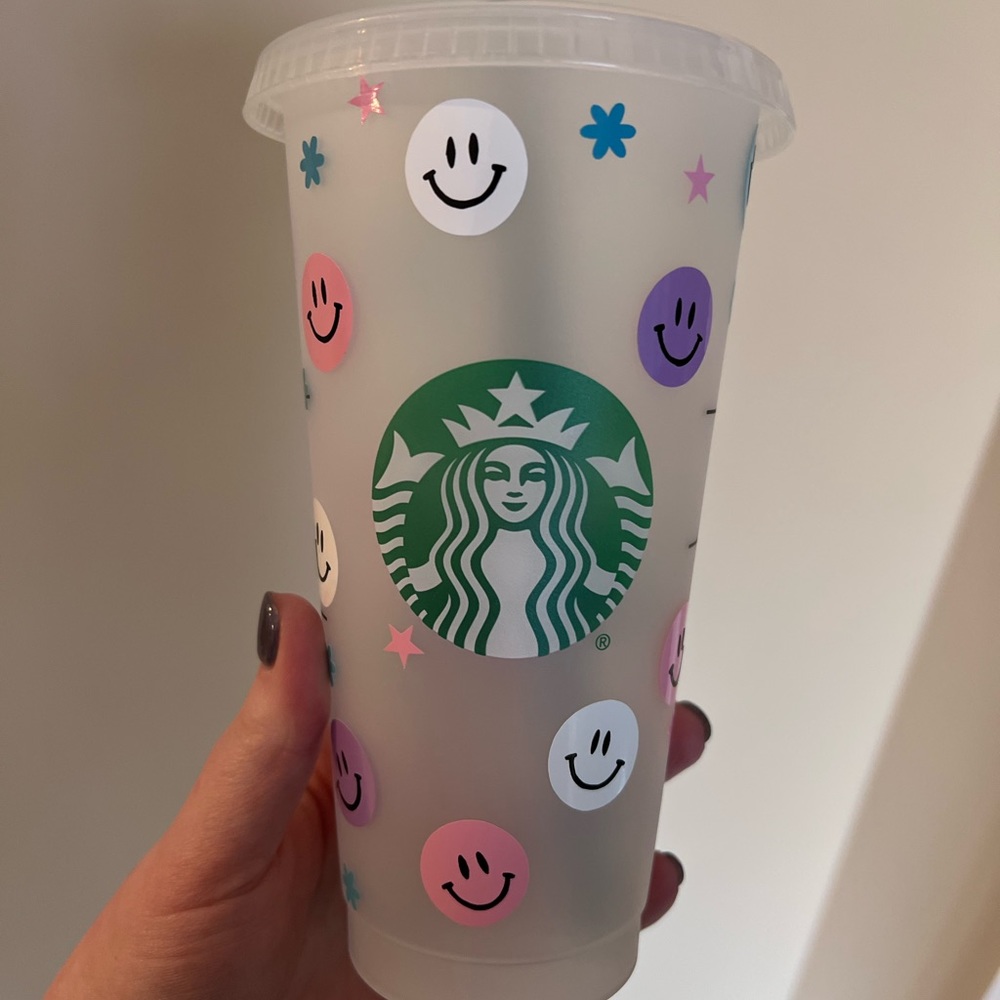 Smile Face Pastel Starbucks Cold Cup with straw 24oz